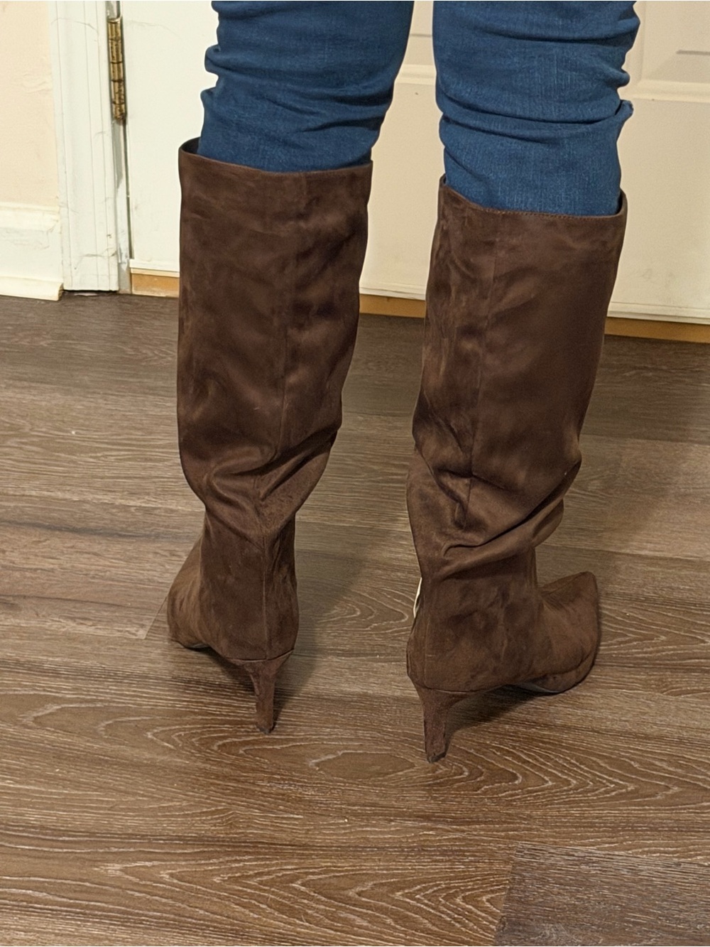 a new day Brown Suede Pointed-Toe Mid-Calf Heeled Boots - Picture 2 of 5